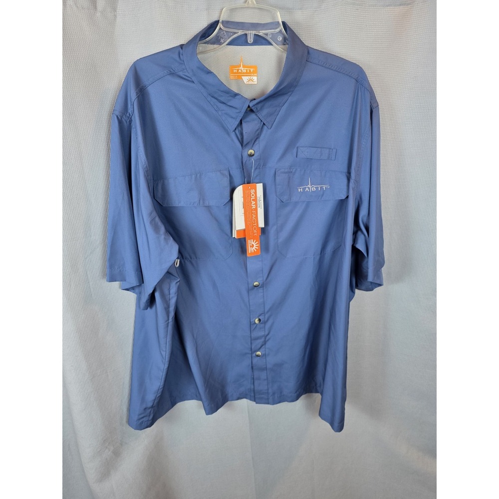 Habit River Guide Shirt Men's XXL Blue Short Sleeve Vented Solar Factor 30+ NWT
